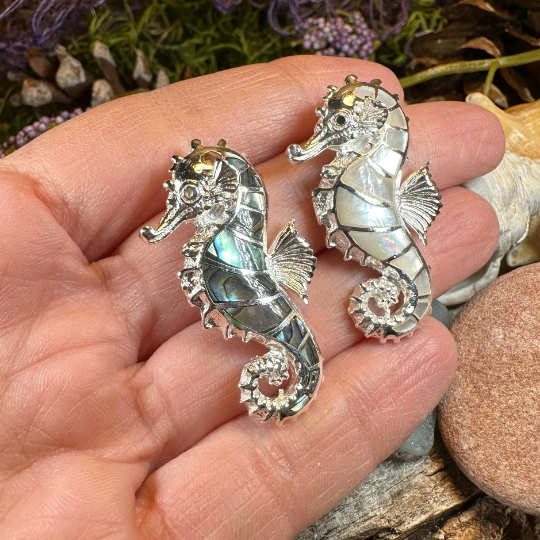 Sterling deals Silver Seahorse With Abalone Slide Charm Necklace