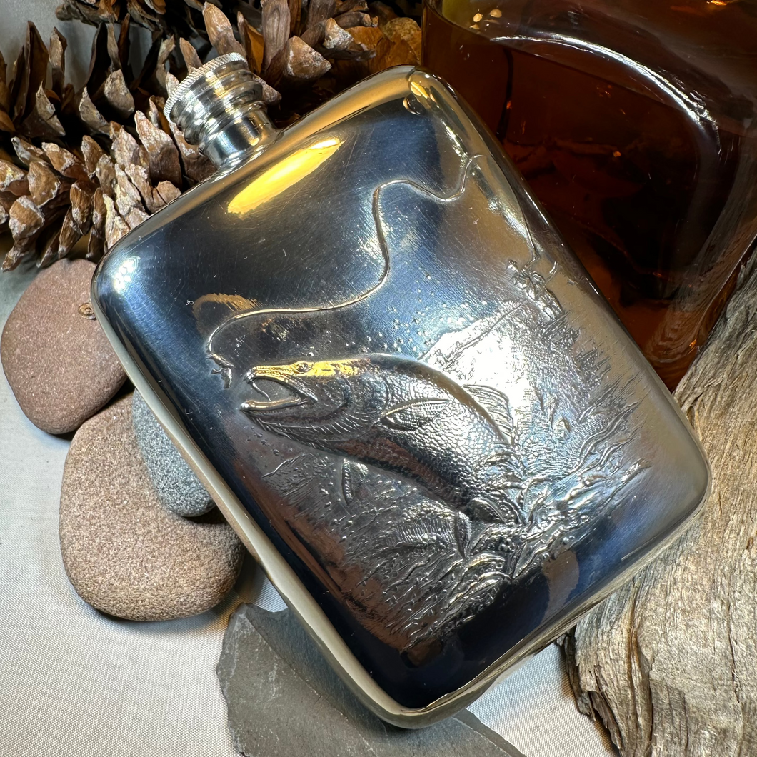 Fishing Pewter Hip Flask