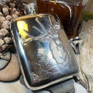 Roaring Stag Pewter Hip Flask