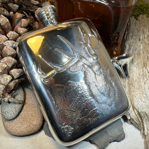 Roaring Stag Pewter Hip Flask