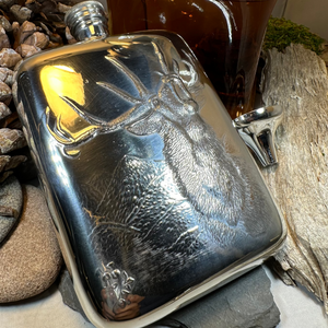 Roaring Stag Pewter Hip Flask