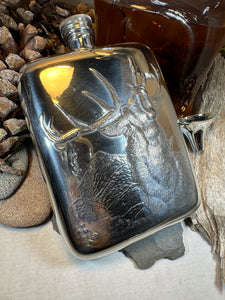 Roaring Stag Pewter Hip Flask