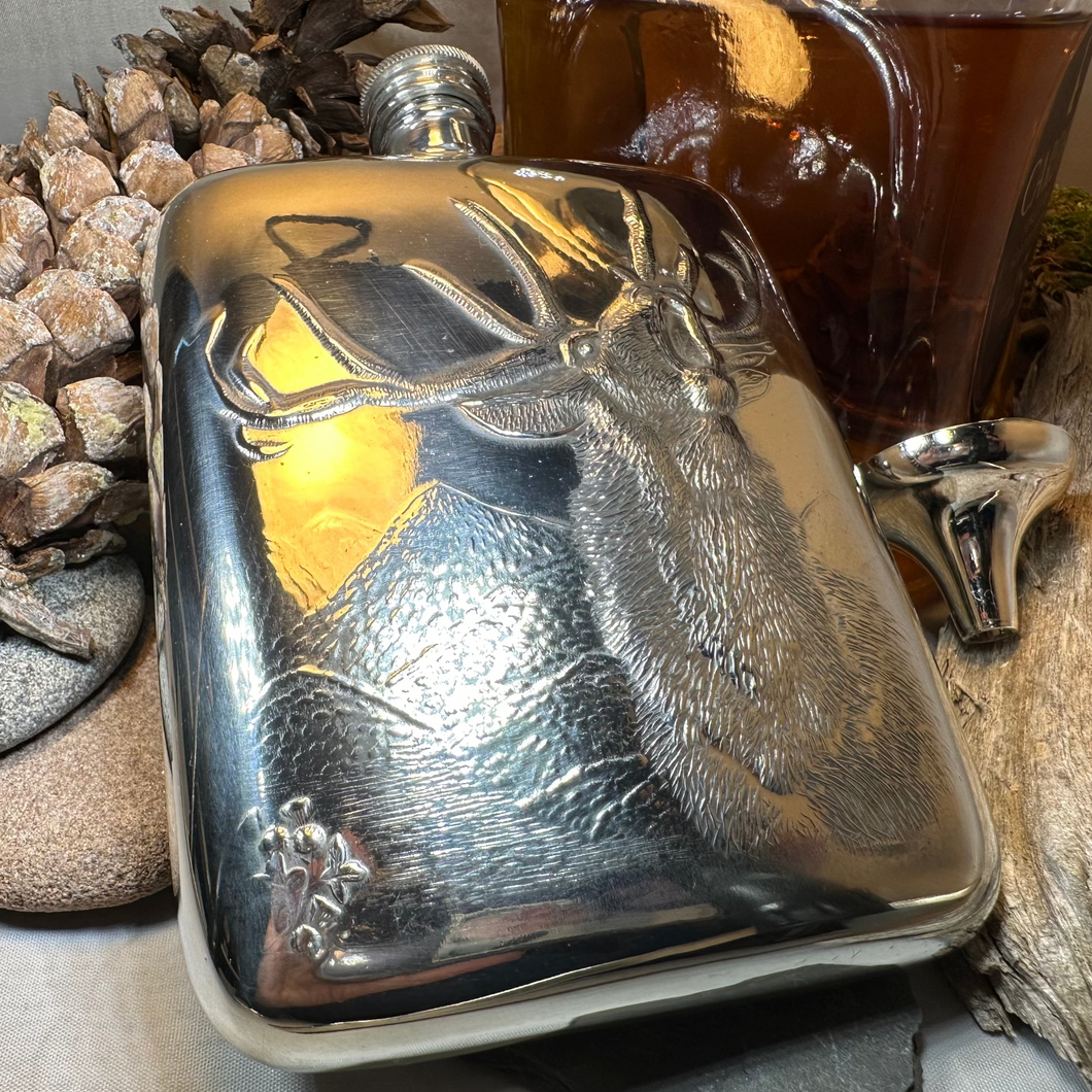 Roaring Stag Pewter Hip Flask