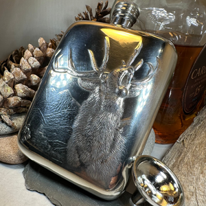 Roaring Stag Pewter Hip Flask