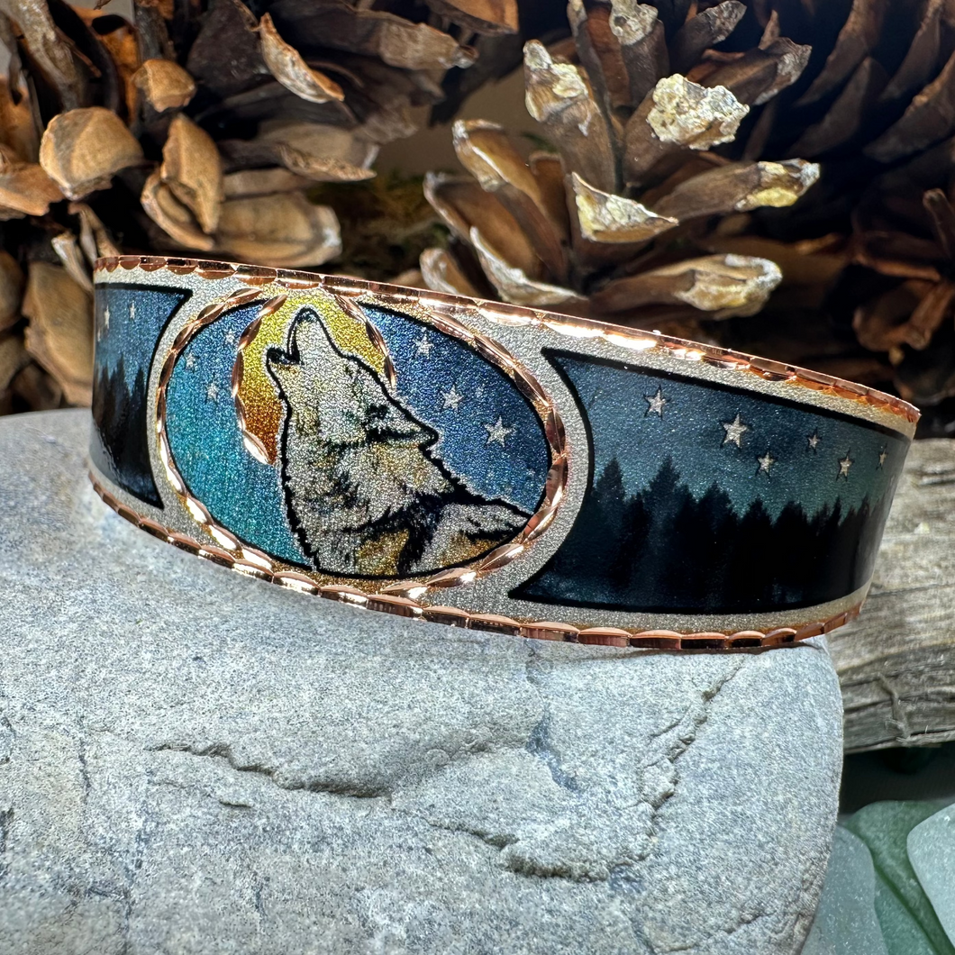 Starry Night Wolf Copper Cuff Bracelet