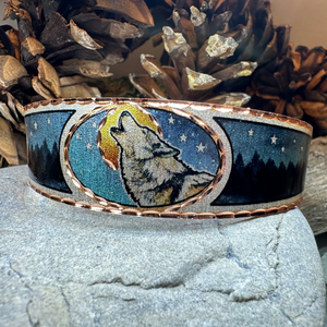 Starry Night Wolf Copper Cuff Bracelet