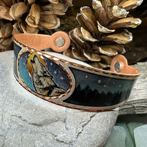 Starry Night Wolf Copper Cuff Bracelet