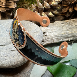 Starry Night Wolf Copper Cuff Bracelet