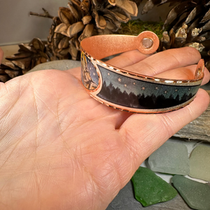 Starry Night Wolf Copper Cuff Bracelet