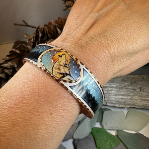 Starry Night Wolf Copper Cuff Bracelet