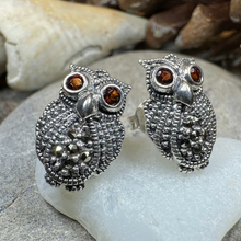 Load image into Gallery viewer, Owl Lover Marcasite Earrings
