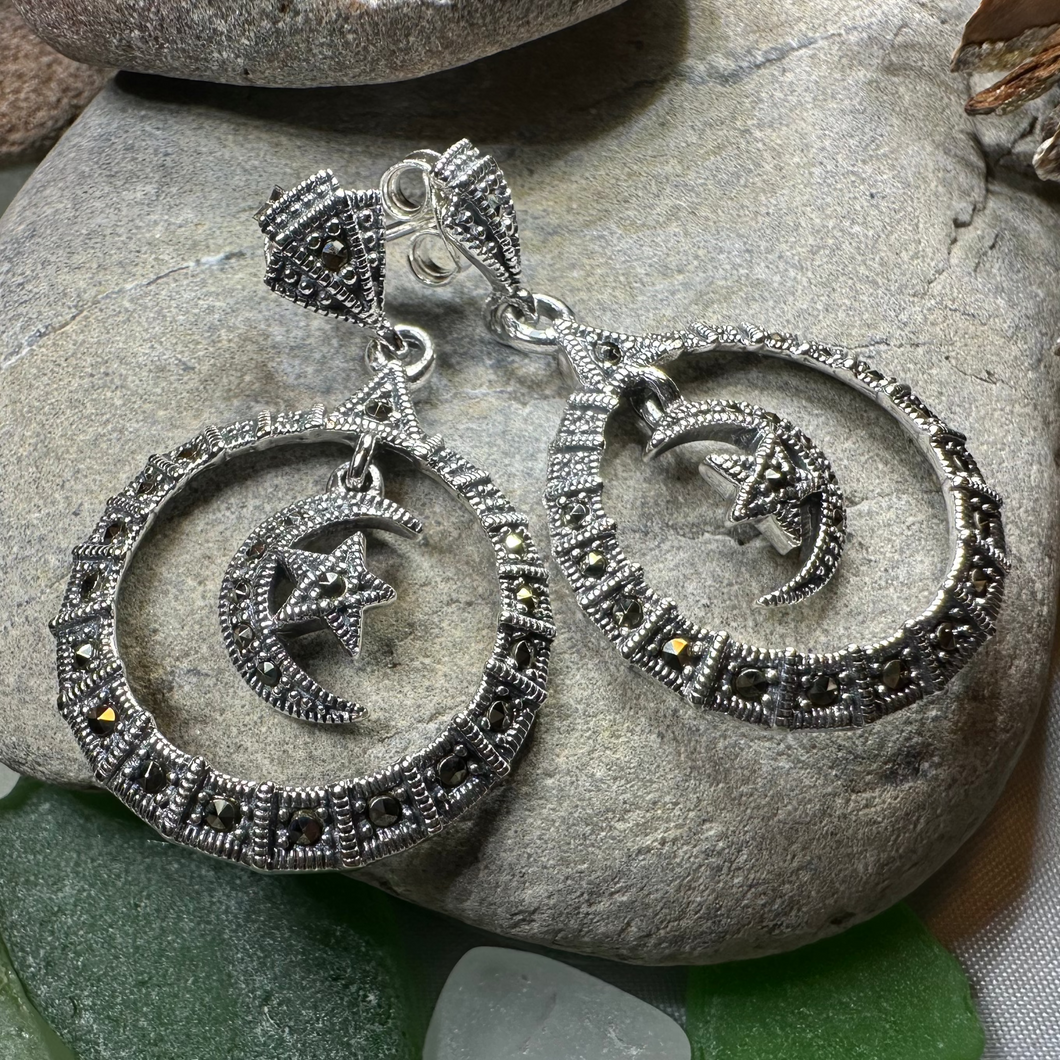 Crescent Moon Marcasite Earrings