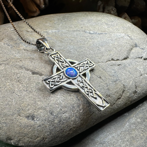 Rhys Opal Celtic Cross Necklace