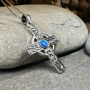 Rhys Opal Celtic Cross Necklace