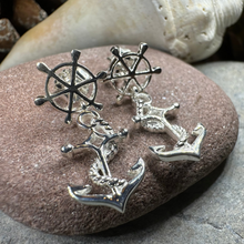 Load image into Gallery viewer, Ship&#39;s Wheel Anchor Post Earrings
