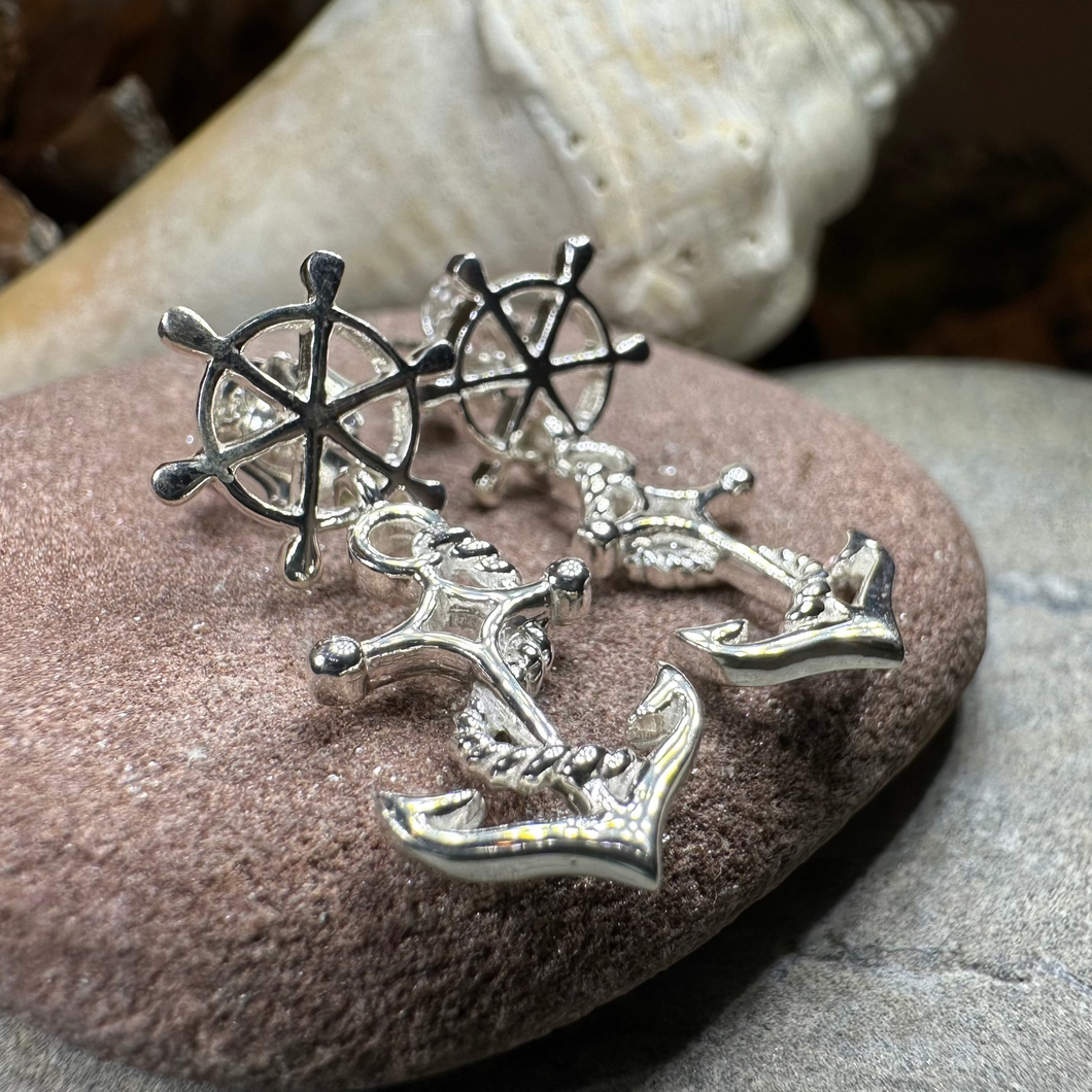 Ship's Wheel Anchor Post Earrings