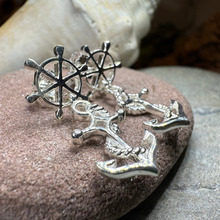 Load image into Gallery viewer, Ship&#39;s Wheel Anchor Post Earrings
