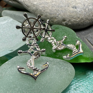 Ship's Wheel Anchor Post Earrings