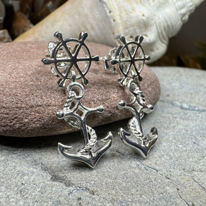 Ship's Wheel Anchor Post Earrings