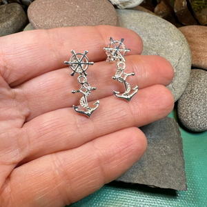 Ship's Wheel Anchor Post Earrings