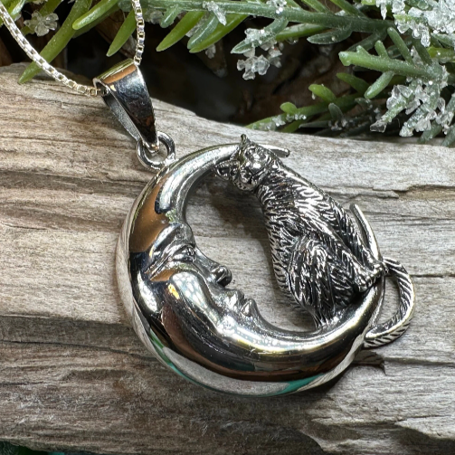 Cat and hot sale moon necklace