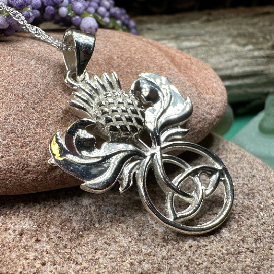 Scottish Thistle Trinity Knot Necklace