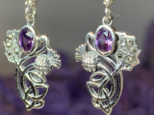 Thistle Earrings, Trinity Knot Jewelry, Celtic Jewelry, Outlander Jewelry, Marcasite Jewelry, Mom Gift, Amethyst Jewelry, Pagan Jewelry