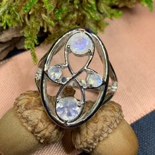Load image into Gallery viewer, Moonstone Infinity Ring, Boho Ring, Statement Ring, Large Ring, Celtic Ring, Promise Ring, Anniversary Gift, Gothic Ring, Wife Ring

