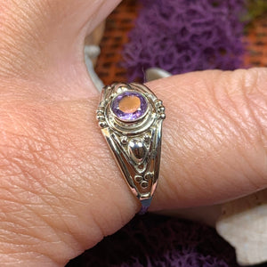 Celtic Ring, Silver Celtic Ring, Statement Ring, Boho Jewelry, Gemstone Ring, Anniversary Gift, Wiccan Jewelry, Birthstone Ring, Amethyst