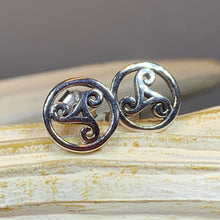 Load image into Gallery viewer, Celtic Spiral Stud Earrings, Irish Jewelry, Celtic Jewelry, Anniversary Gift, Triskele Jewelry, Norse Jewelry, Silver Post Earrings
