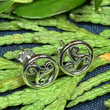 Load image into Gallery viewer, Celtic Spiral Stud Earrings, Irish Jewelry, Celtic Jewelry, Anniversary Gift, Triskele Jewelry, Norse Jewelry, Silver Post Earrings
