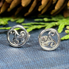 Load image into Gallery viewer, Celtic Spiral Stud Earrings, Irish Jewelry, Celtic Jewelry, Anniversary Gift, Triskele Jewelry, Norse Jewelry, Silver Post Earrings
