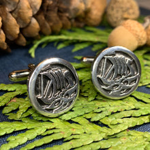 Load image into Gallery viewer, Viking Ship Cuff Links, Celtic Jewelry, Irish Jewelry, Scotland Jewelry, Celtic Jewelry, Groom Gift, Best Man Gift, Anniversary Gift
