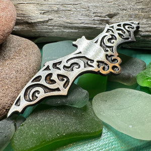 Gothic Bat Brooch, Celtic Pin, Pewter Bat Pin, Victorian Brooch, Friendship Gift, Halloween Gift, Witch Jewelry, Animal Brooch, EA Poe Gift