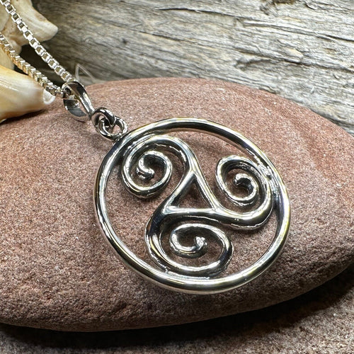 Celtic Spiral Necklace, Celtic Pendant, Irish Jewelry, Triple Spiral Pendant, Girlfriend Gift, Druid Necklace, Wiccan Jewelry, Triskel Gift