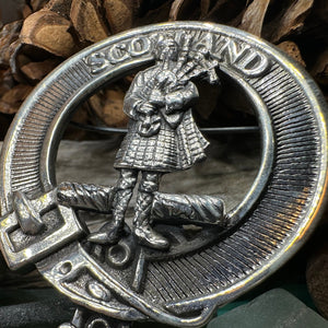 Bagpiper Brooch, Celtic Jewelry, Scottish Pin, Scotland Brooch, Celtic Brooch, Anniversary Gift, Cap Badge Pin, Bagpiper Gift, Plaid Pin