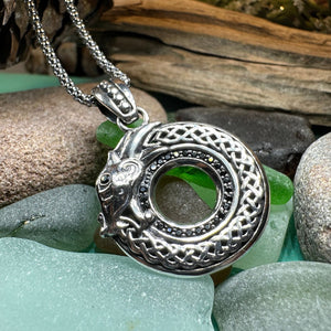 Celtic Dragon Necklace, Silver Celtic Pendant, Scottish Jewelry, Scotland Pendant, Celtic Knot Jewelry, Norse Jewelry, Men's Viking Jewelry