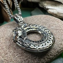 Load image into Gallery viewer, Celtic Dragon Necklace, Silver Celtic Pendant, Scottish Jewelry, Scotland Pendant, Celtic Knot Jewelry, Norse Jewelry, Men&#39;s Viking Jewelry
