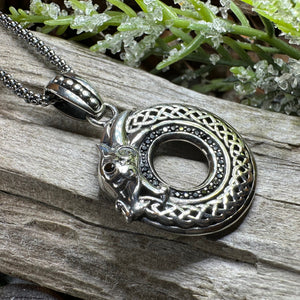 Celtic Dragon Necklace, Silver Celtic Pendant, Scottish Jewelry, Scotland Pendant, Celtic Knot Jewelry, Norse Jewelry, Men's Viking Jewelry