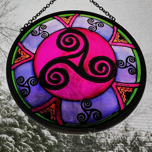 Celtic Spiral Wall Decor, Ireland Gift, Stained Glass Celtic Knot, New Home Gift, Irish Wedding Gift, Scottish Gift, Purple Celtic Swirls