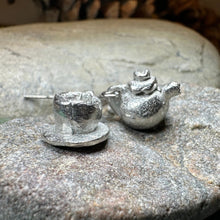 Load image into Gallery viewer, Teapot &amp; Cup Earrings, Irish Jewelry, Tea Drinker Gift, Celtic Jewelry, Mom Gift, Wife Gift, Girlfriend Gift, Pewter Teacup Gift
