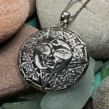 Load image into Gallery viewer, Sun Necklace, Celestial Jewelry, Oak Leaf Jewelry, Wiccan Jewelry, Pagan Pendant, Mystical Jewelry, Anniversary Gift, Celtic Jewelry
