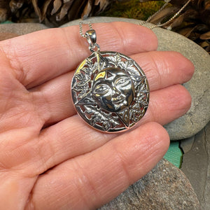 Sun Necklace, Celestial Jewelry, Oak Leaf Jewelry, Wiccan Jewelry, Pagan Pendant, Mystical Jewelry, Anniversary Gift, Celtic Jewelry