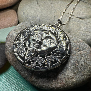 Sun Necklace, Celestial Jewelry, Oak Leaf Jewelry, Wiccan Jewelry, Pagan Pendant, Mystical Jewelry, Anniversary Gift, Celtic Jewelry