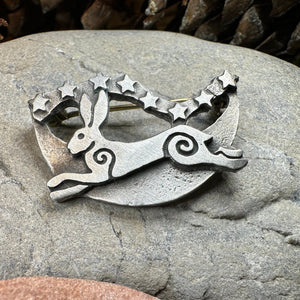 Celtic Rabbit Brooch, Nature Jewelry, Hare Pin, Celestial Stars Pin, Animal Jewelry, New Beginnings, Inspirational Gift, Wife Gift, Mom Gift