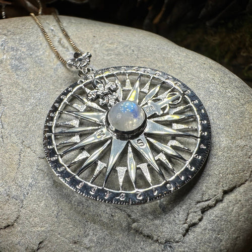 Compass Necklace, Celtic Pendant, Elven Star Jewelry, Moonstone, Anniversary Gift, Outlander Jewelry, Fluer De Lis Jewelry, True North