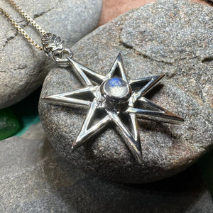 Elven Star Necklace, Seven Pointed Star Necklace, Celestial Pendant, Wiccan Jewelry, Moonstone Pendant, Pagan Jewelry, Oak Leaf, Mystical