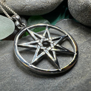 Elven Star Necklace, Seven Pointed Star Necklace, Celestial Pendant, Wiccan Jewelry, Witch Pendant, Pagan Jewelry, Oak Leaf, Mystical