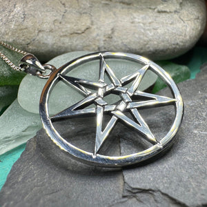 Elven Star Necklace, Seven Pointed Star Necklace, Celestial Pendant, Wiccan Jewelry, Witch Pendant, Pagan Jewelry, Oak Leaf, Mystical