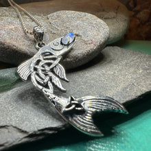 Load image into Gallery viewer, Salmon of Knowledge Necklace, Celtic Jewelry, Irish Necklace, Graduation Gift, Teacher Gift, Celtic Fish Necklace, Wiccan Jewelry, Moonstone
